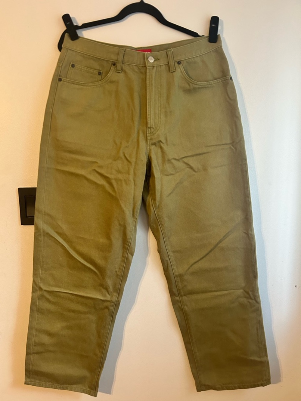 Supreme Olive Twill Pants with Red Logo Tag - Picture 2 of 5